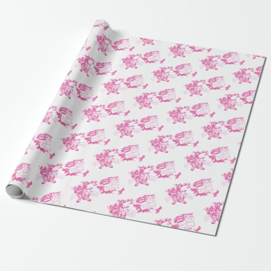 Retro Roze Kerst Kitten en Puppy Cadeaupapier (Uitgerold)
