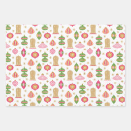 Retro Roze Kerst / Vakantie Cadeauverpakking Inpakpapier Vel