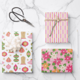 Retro Roze Kerst / Vakantie Cadeauverpakking Inpakpapier Vel