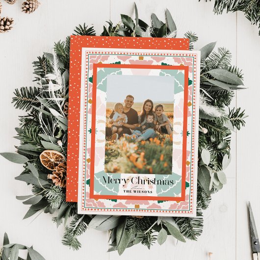 Retro Roze Kerstbomen Vakantie Fotokaart Kaart