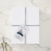 Retro Roze kerstboom Blauwe auto Kerst Cadeaulabel (Met Touw)