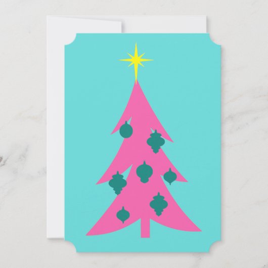  Retro Roze kerstboomuitvindingen Kaart (Voorkant)