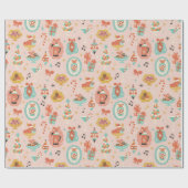 Retro roze kerstcadeaupapier rol cadeaupapier (Vlak)