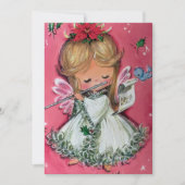  Retro Roze Kerstengel Custom Holiday Feestdagenkaart (Voorkant)