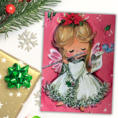  Retro Roze Kerstengel Custom Holiday Feestdagenkaart