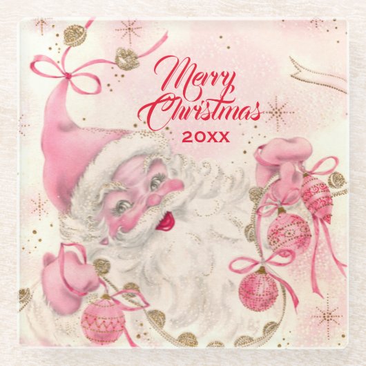 Retro Roze kerstfeestdag Glazen Onderzetter (Voorkant)