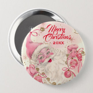 Retro Roze kerstfeestdag Ronde Button 4,0 Cm