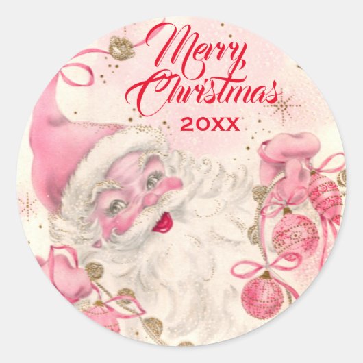  Retro Roze kerstfeestdag Ronde Sticker (Voorkant)