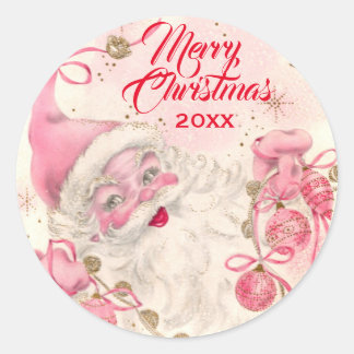 Retro Roze kerstfeestdag Ronde Sticker