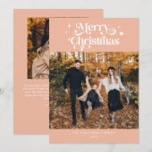Retro Roze kerstfotofeestkaart Feestdagenkaart (Voorkant / Achterkant)