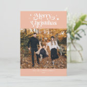 Retro Roze kerstfotofeestkaart Feestdagenkaart (Staand voorkant)