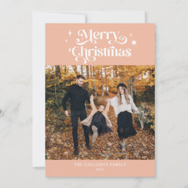 Retro Roze kerstfotofeestkaart Feestdagenkaart