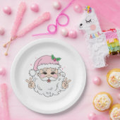 Retro roze kerstkerstkerstkerstkerstkerstkerstman papieren bordje (Feest)