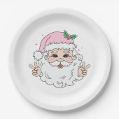 Retro roze kerstkerstkerstkerstkerstkerstkerstman papieren bordje (Voorkant)