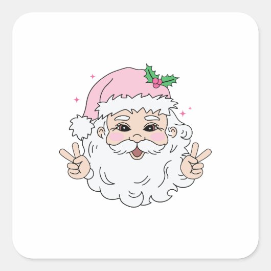 Retro  roze kerstkerstkerstkerstkerstkerstkerstman vierkante sticker (Voorkant)