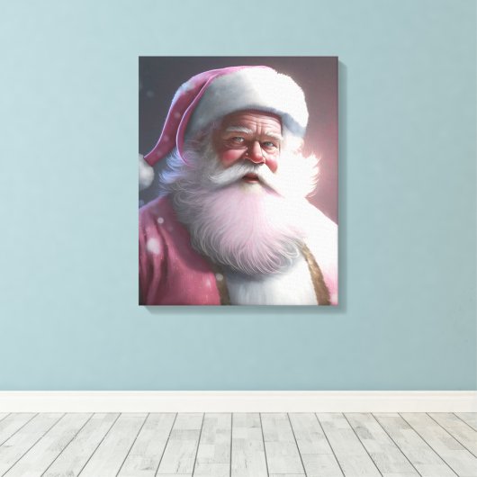 Retro  roze kerstman canvas afdruk (Insitu (Houten vloer))