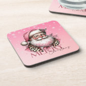 Retro Roze Kerstman Drankaccessoire Bier Onderzetter (Linkerzijde)
