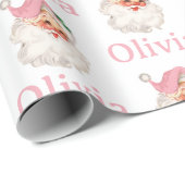 Retro Roze Kerstman gepersonaliseerd Cadeaupapier (Rol Hoek)