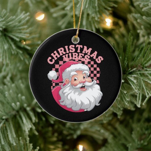 Retro Roze Kerstman Keramisch Ornament (Boom)