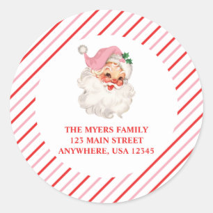 Retro roze Kerstman kerst adreslabel Ronde Sticker