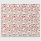 Retro Roze  Kerstman Kerstmis Bloemen Cadeaupapier (Vlak)