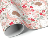 Retro Roze  Kerstman Kerstmis Bloemen Cadeaupapier (Rol Hoek)