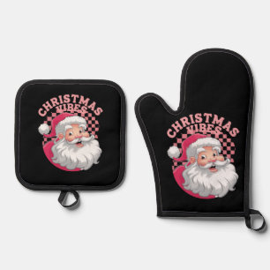 Retro Roze Kerstman Kerstmis Ovenwant & Pannenlap Set