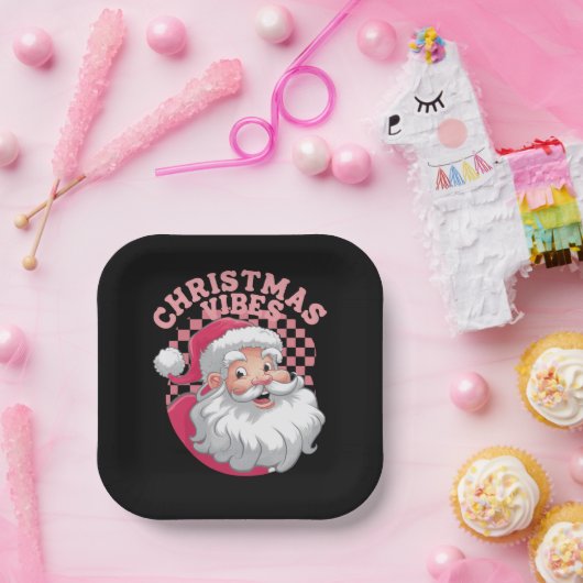 Retro Roze Kerstman Kerstmis Papieren Bordje (Feest)