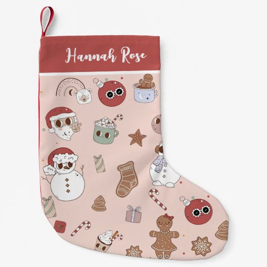 Retro Roze Kerstman Kous Kleine Kerstsok (Voorkant)