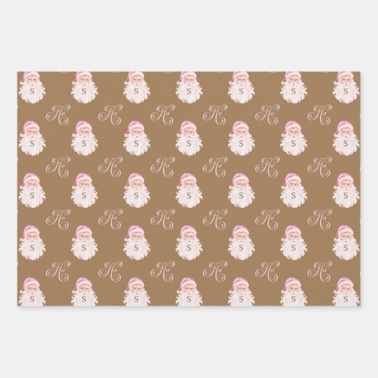 Retro Roze Kerstman Monogram Inpakpapier Vel (Voorkant 2)