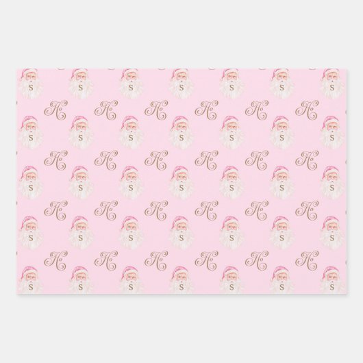 Retro Roze Kerstman Monogram Inpakpapier Vel (Voorkant)