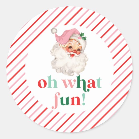 Retro Roze Kerstman Oh Wat Leuk Ronde Sticker (Voorkant)