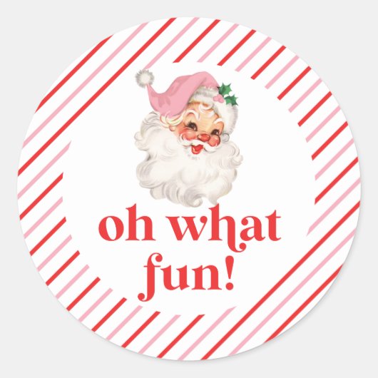 Retro Roze Kerstman Oh Wat Leuk Ronde Sticker (Voorkant)