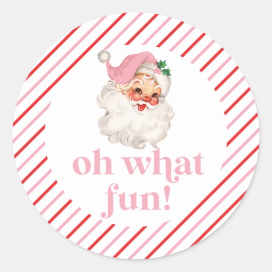 Retro Roze Kerstman Oh Wat Leuk Ronde Sticker (Voorkant)