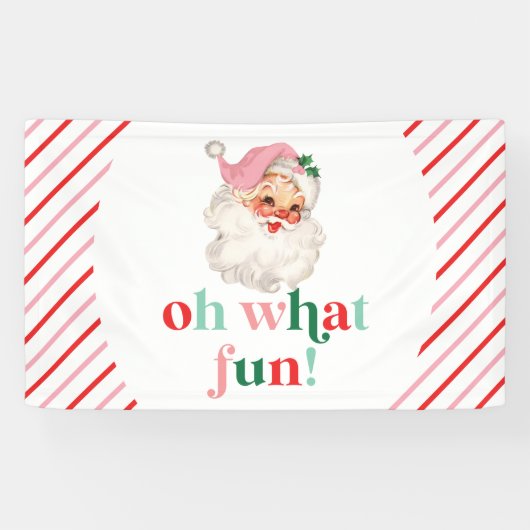 Retro Roze Kerstman Oh Wat Leuk Spandoek (Horizontaal)