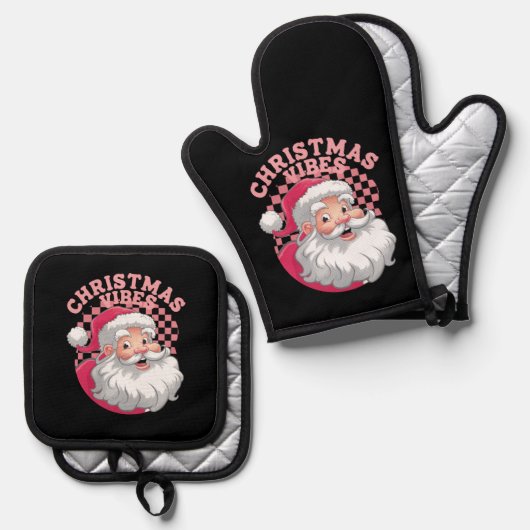  Retro Roze Kerstman Ovenwant & Pannenlap Set (Voorkant / Achterkant)