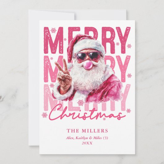 Retro Roze Kerstman Prettig Kerstfeest 3 Foto Fami Feestdagenkaart (Voorkant)