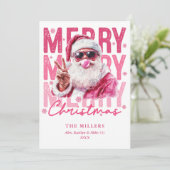 Retro Roze Kerstman Prettig Kerstfeest 3 Foto Fami Feestdagenkaart (Staand voorkant)
