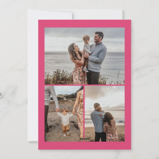 Retro Roze Kerstman Prettig Kerstfeest 3 Foto Fami Feestdagenkaart (Achterkant)