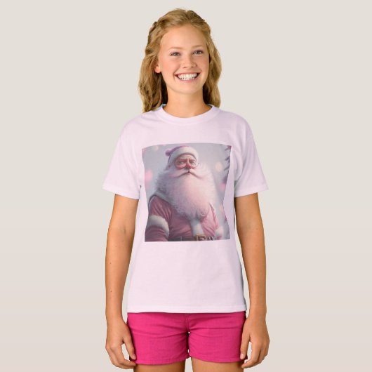 Retro roze kerstman t-shirt (Voorkant volledig)