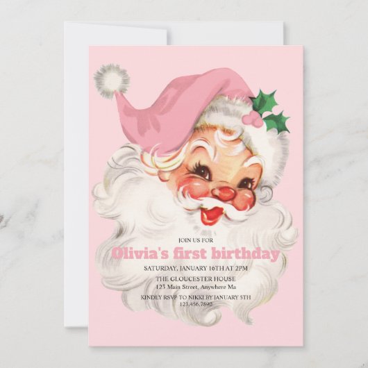 Retro Roze Kerstman verjaardag Kaart (Voorkant)