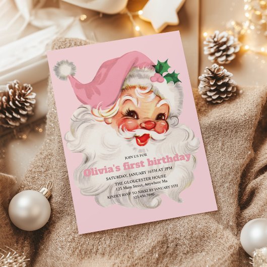 Retro Roze Kerstman verjaardag Kaart