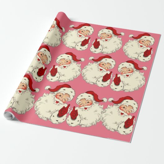 Retro Roze kerstmis Cadeaupapier (Uitgerold)