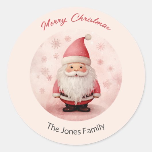 Retro Roze kerstmis Ronde Sticker (Voorkant)