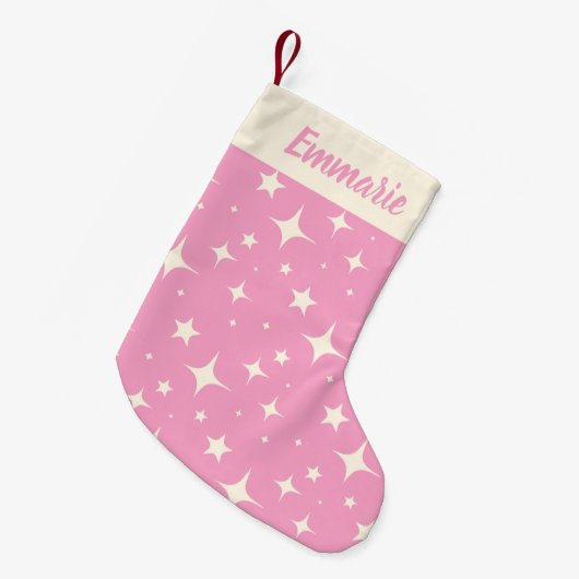 Retro Roze Kerstmis Sparkle Patroon Aangepaste Naa Kleine Kerstsok (Voorkant (Hangend))