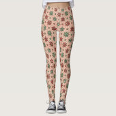 retro roze kerststerren leggings (Voorkant)