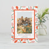 Retro Roze Kerstverlichting Vakantie Fotokaart Kaart (Staand voorkant)