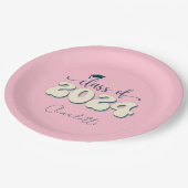 Retro roze klasse van 2024 Afstuderen Papieren Bordje (Gekanteld)