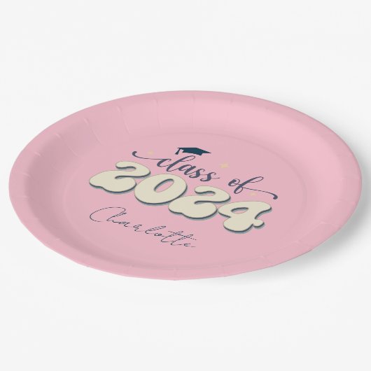 Retro roze klasse van 2024 Afstuderen Papieren Bordje (Gekanteld)