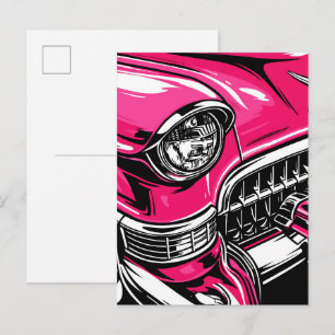 Retro Roze Klassieke Auto Voor Pop Art Illustratie Briefkaart